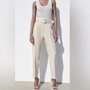 Zara high waisted pants with fabric covered belt